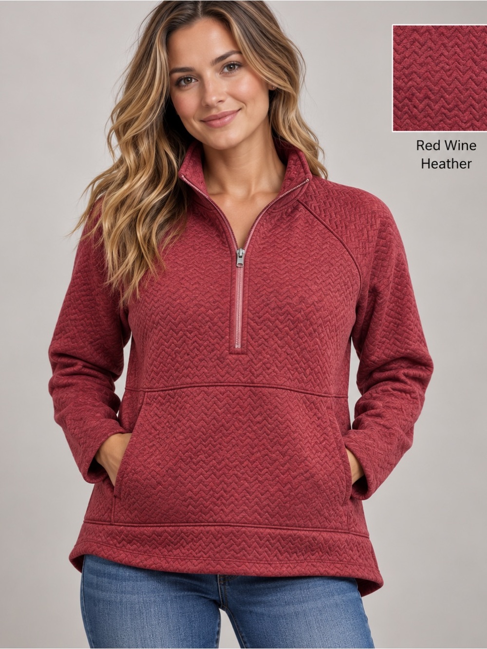 L.L.Bean Women’s Redwine Heather 1/4 Zip Pullover Sweatshirt size XS Petite